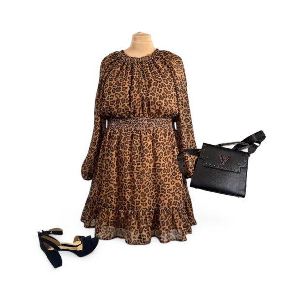 OLD NAVY Romantic Animal Print Cheetah Chiffon Mini Dress elastic waist 2X - Picture 3 of 9